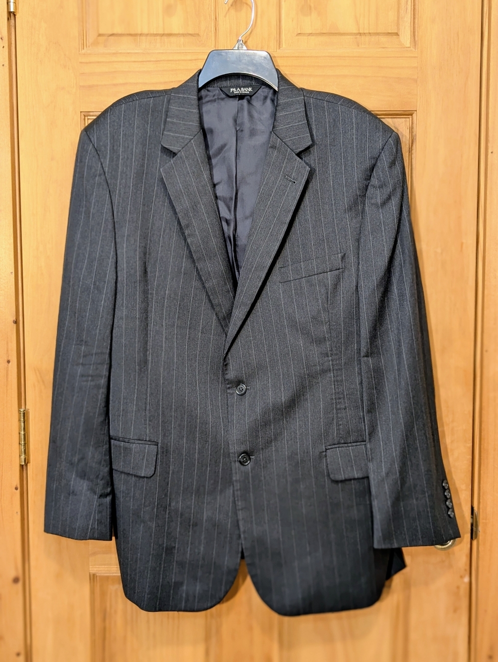 Jos A Bank Signature Sport Coat Jacket Blazer Black Pinstripe Men's 44L Business